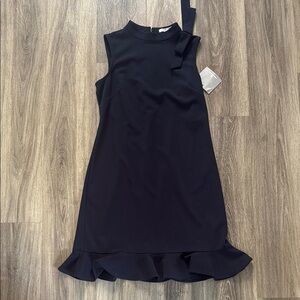 Andrew Marc Blue Sleeveless Sheath Dress with Ruffled Hem